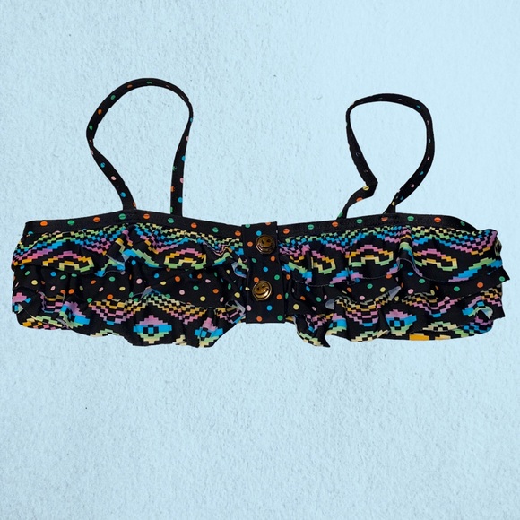 Joe Boxer Other - Joe Boxer Bikini Top XL Rainbow Smiley Face Buttons Pink Green Yellow Polka Dots
